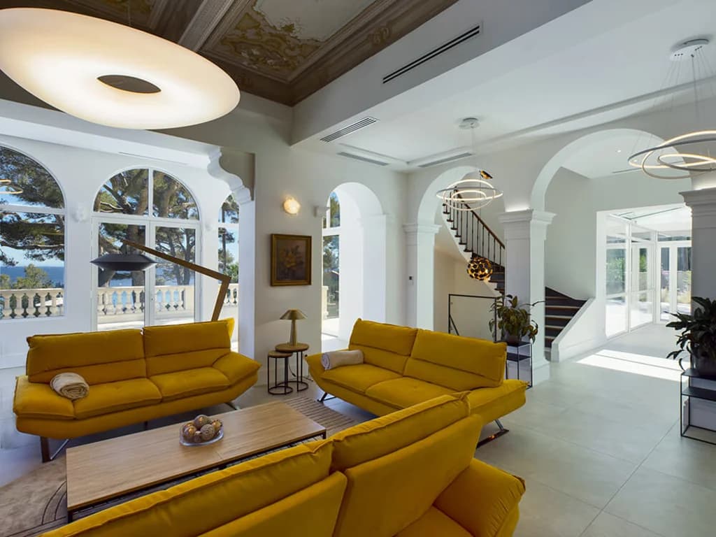 Villa D'Azur grand salon with Belle Époque ceiling and sea views, La Seyne-sur-Mer, France