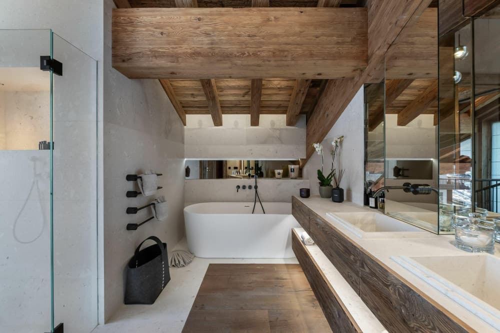 Courchevel 10 master ensuite with freestanding soaking tub and double vanity, Courchevel 1850, France