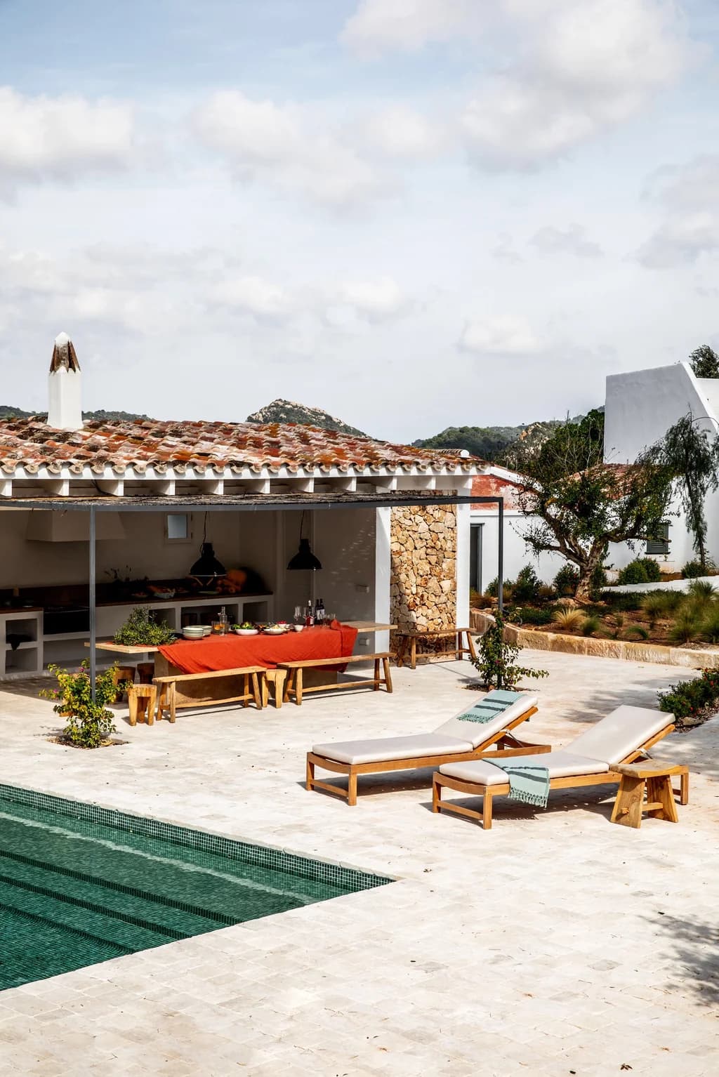 Montana del Aguila outdoor kitchen and dining pavilion by the pool, Menorca, Spain
