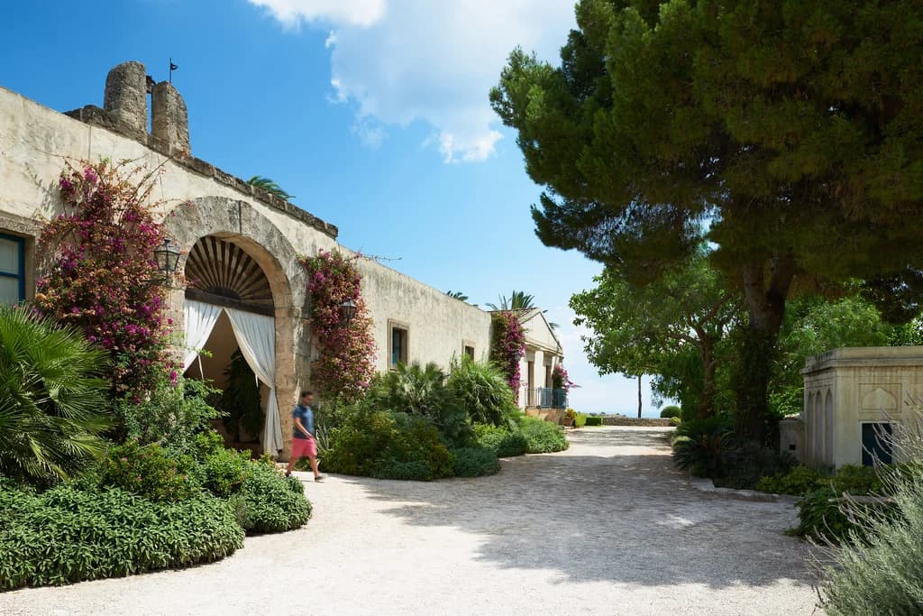 La Dimora del Santo main stone arched facade entrance, Brucoli, Sicily, Italy