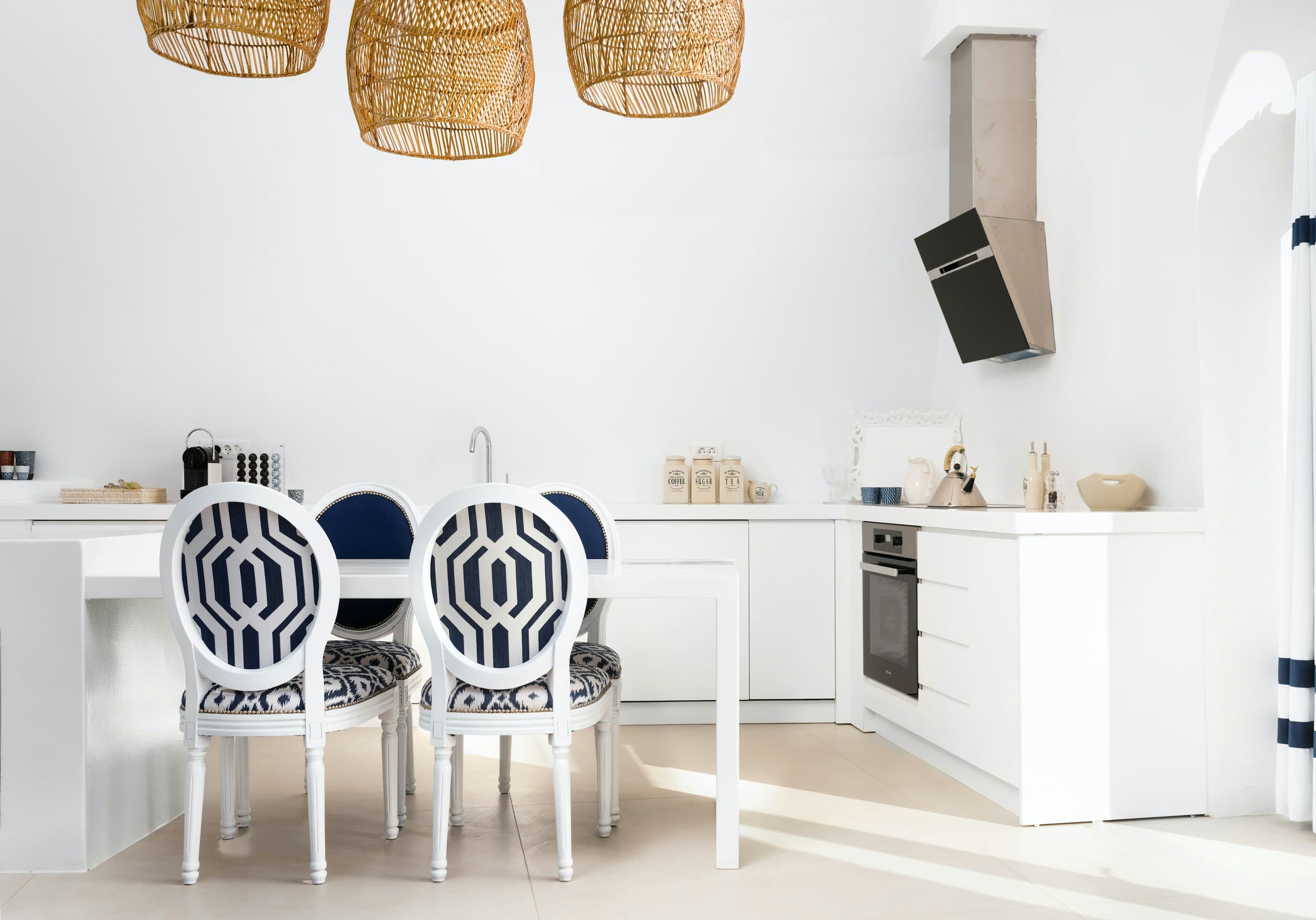 Calypso Dream open-plan kitchen with dining area, Santorini, Cyclades Islands, Greece