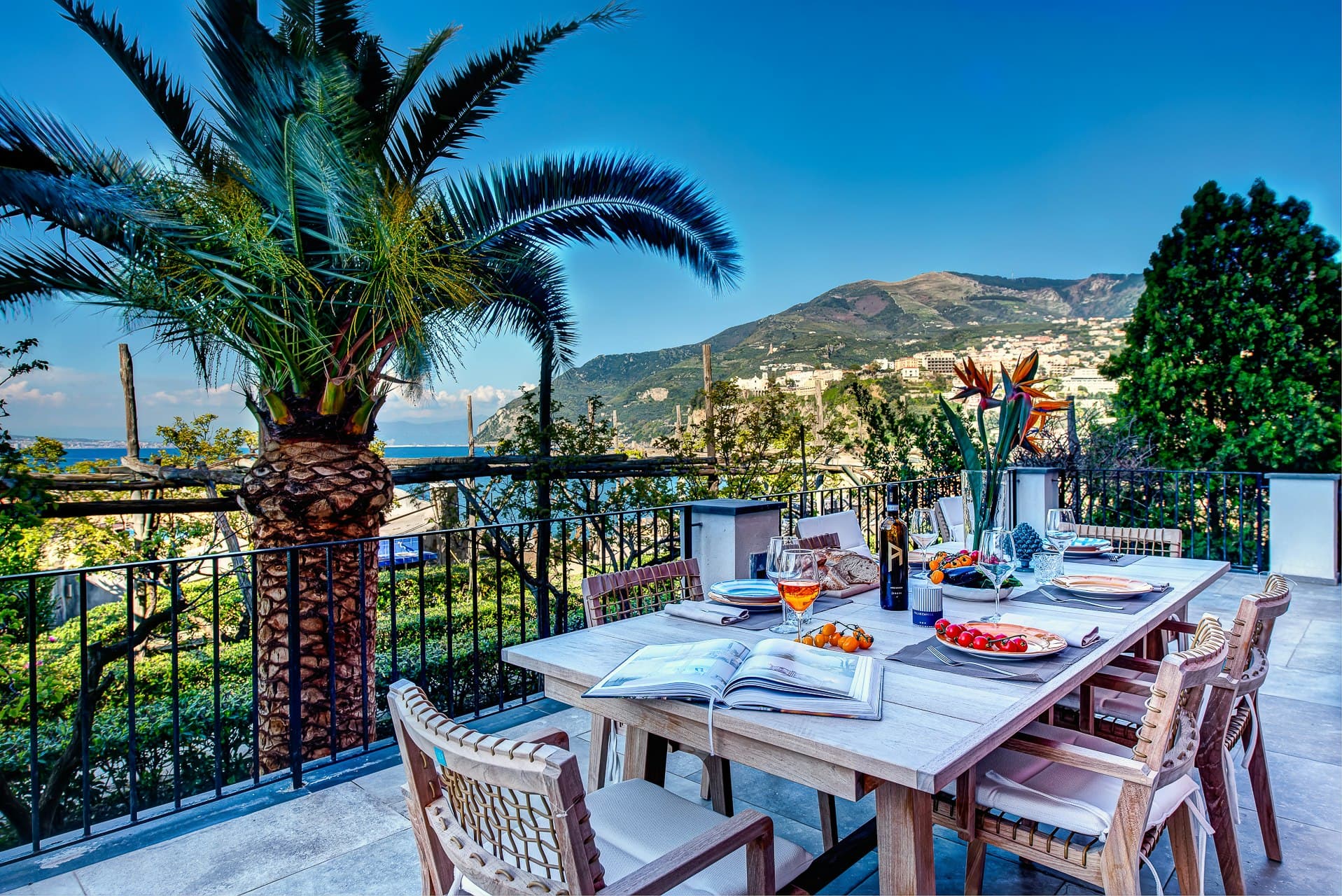 Mount of Love outdoor dining terrace with coastal views, Vico Equense, Amalfi Coast, Italy