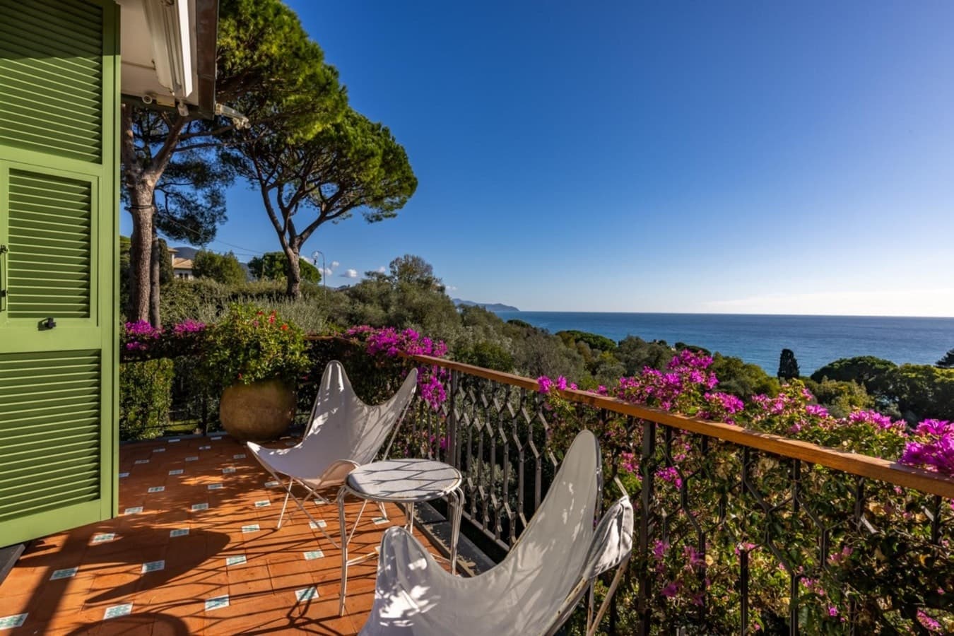 On the Emerald Coast sea-view terrace with Mediterranean views, Rapallo, Italian Riviera, Italy