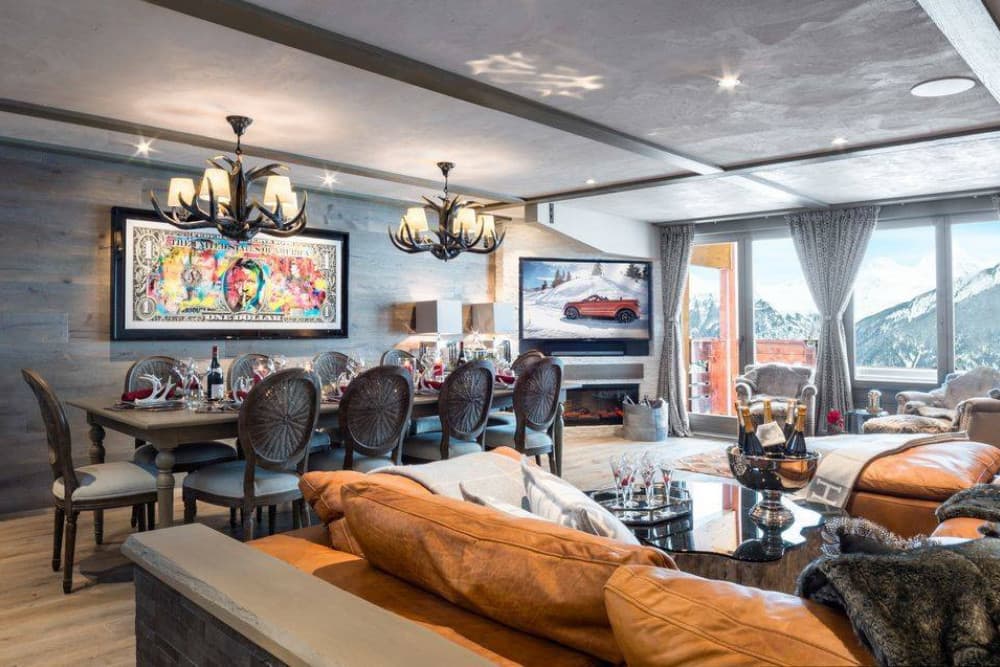 Courchevel 38 open-plan living and dining room with mountain views, Courchevel 1850, France