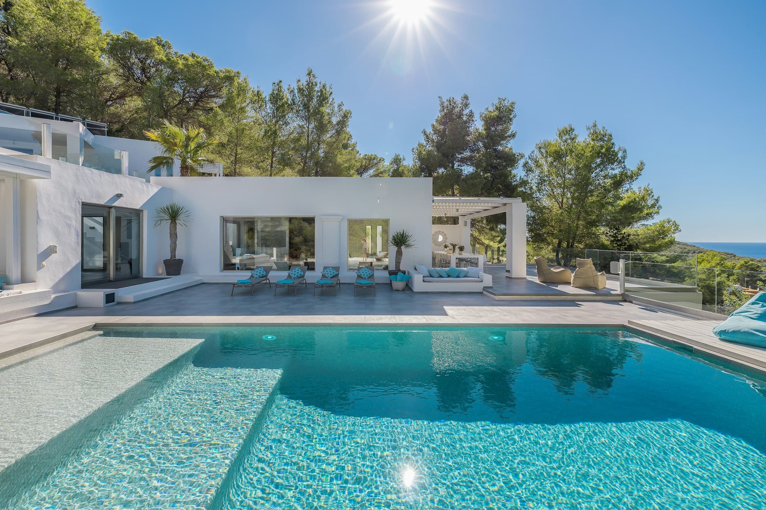The Balearic Beat villa infinity pool and terrace, Sant Josep de sa Talaia, Balearic Islands, Spain