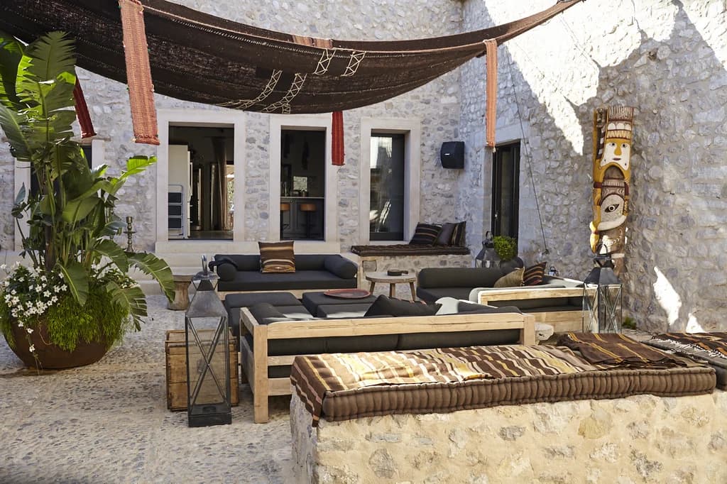 Spirit of Son Fuster bohemian outdoor lounge courtyard, Campanet, Majorca, Spain