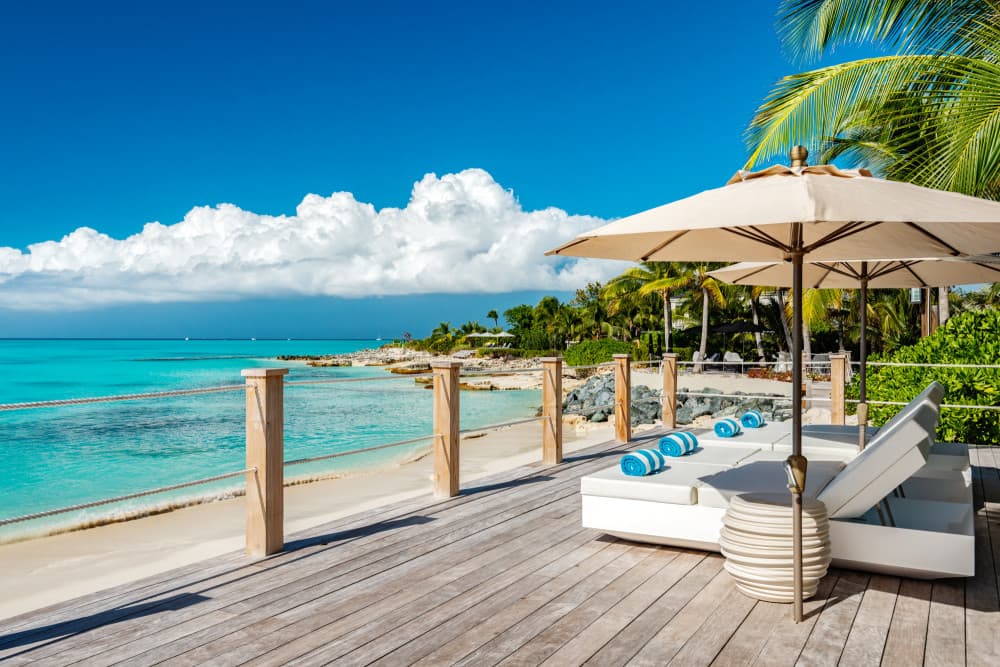 Sentosa villa ocean view from elevated beach deck, Grace Bay, Providenciales, Turks and Caicos