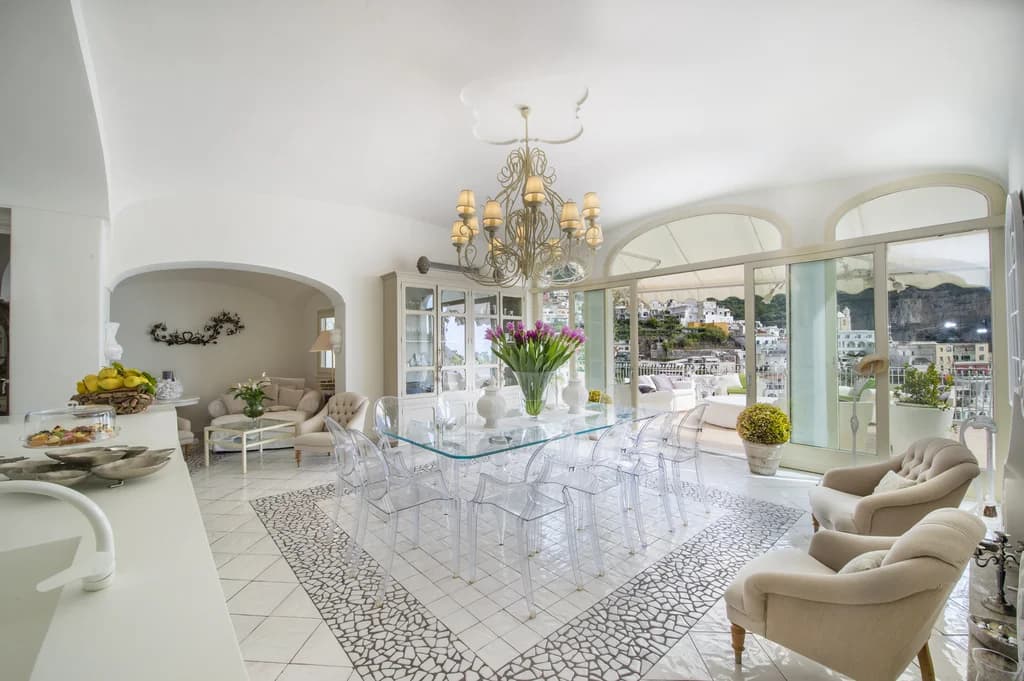 Villa Favolosa open-plan dining room with sea views, Positano, Amalfi Coast, Italy
