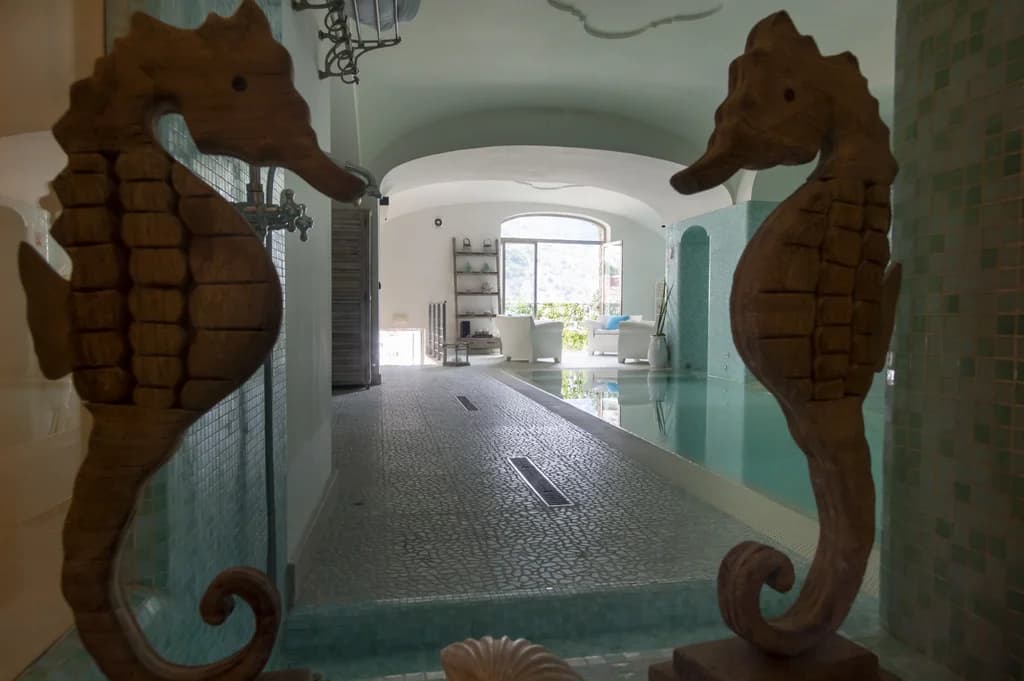 Villa Favolosa indoor spa pool with mosaic tiles, Positano, Amalfi Coast, Italy
