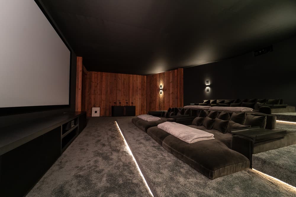 Courchevel 208 private cinema with velvet tiered seating, Courchevel 1850, French Alps, France