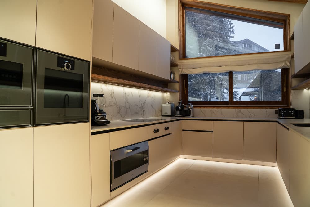 Courchevel 208 professional kitchen with marble splashback, Courchevel 1850, French Alps, France