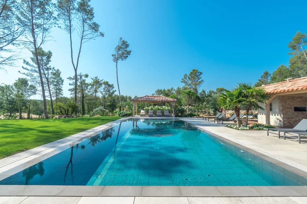 Villa Style lap pool with stone surround and pine trees, Tourrettes, France