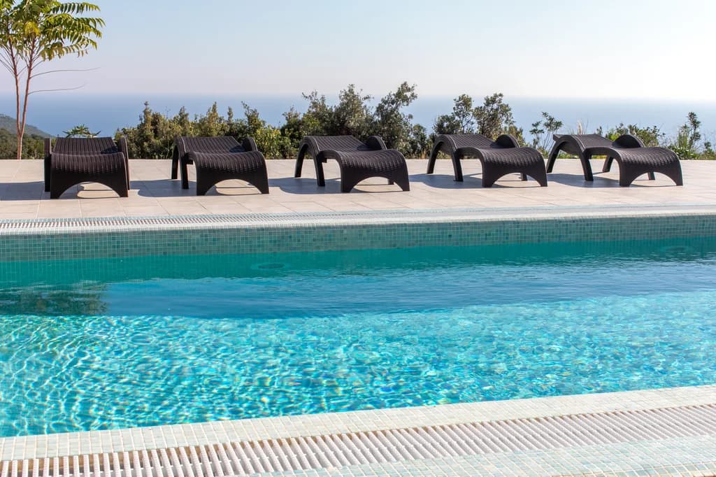 Villa Edela outdoor pool with mosaic surround and sea views, Budva, Montenegro