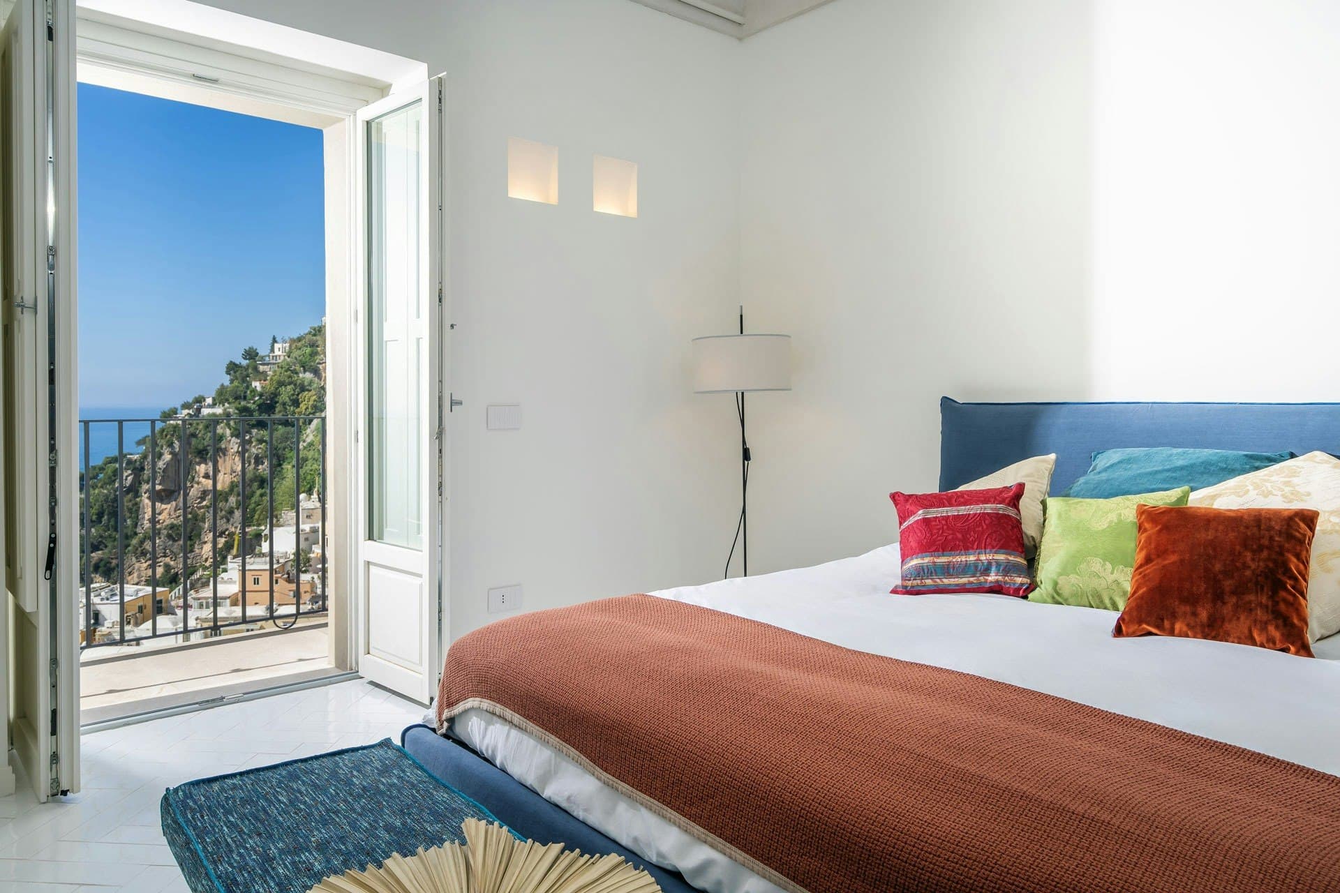 Ocean House master bedroom with balcony access, Positano, Amalfi Coast, Italy