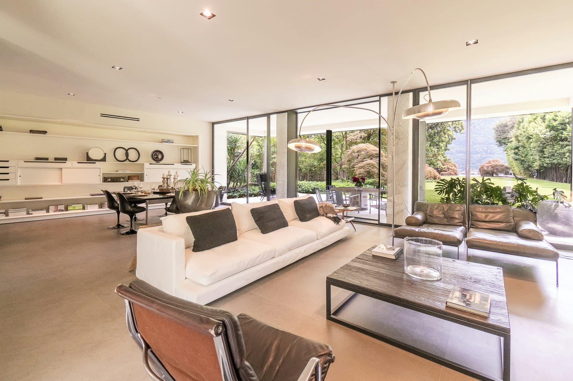 Elegant Lake Manor open-concept living room with Lake Como views, Cernobbio, Italian Lakes, Italy