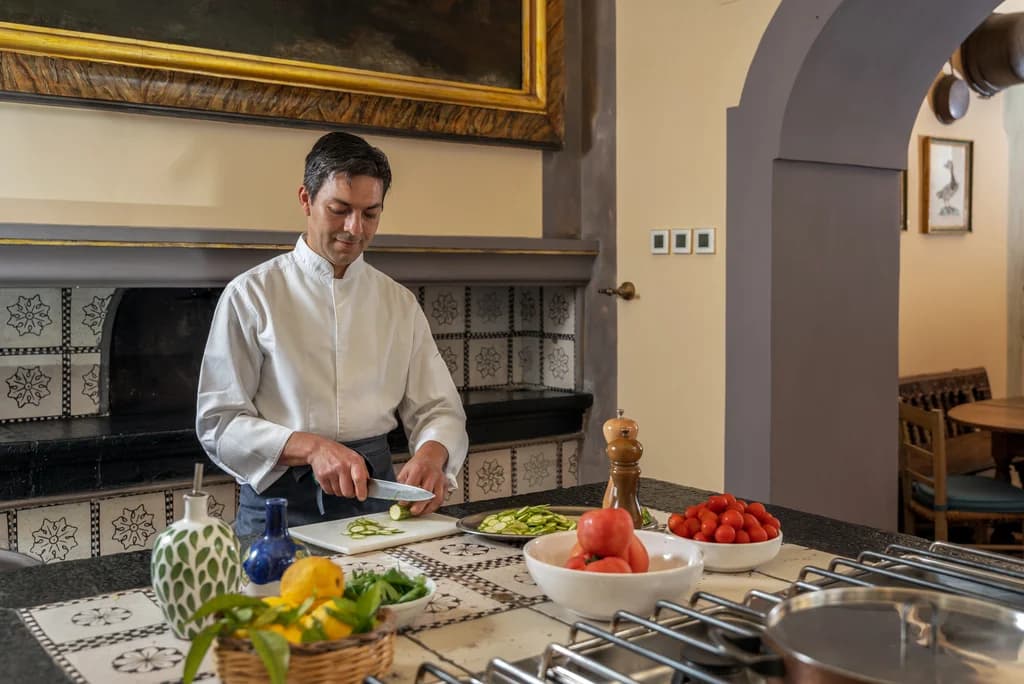 Palazzo Barocco private chef kitchen with ceramic tiles, Positano, Amalfi Coast, Italy