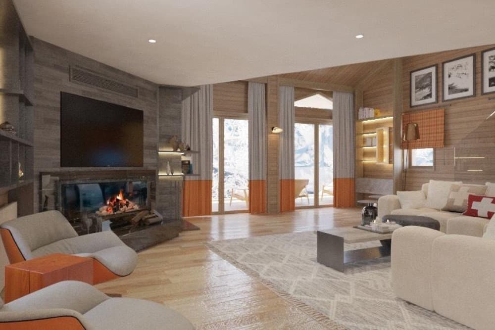 Courchevel 168 living room with stone fireplace and alpine views, Courchevel 1850, France