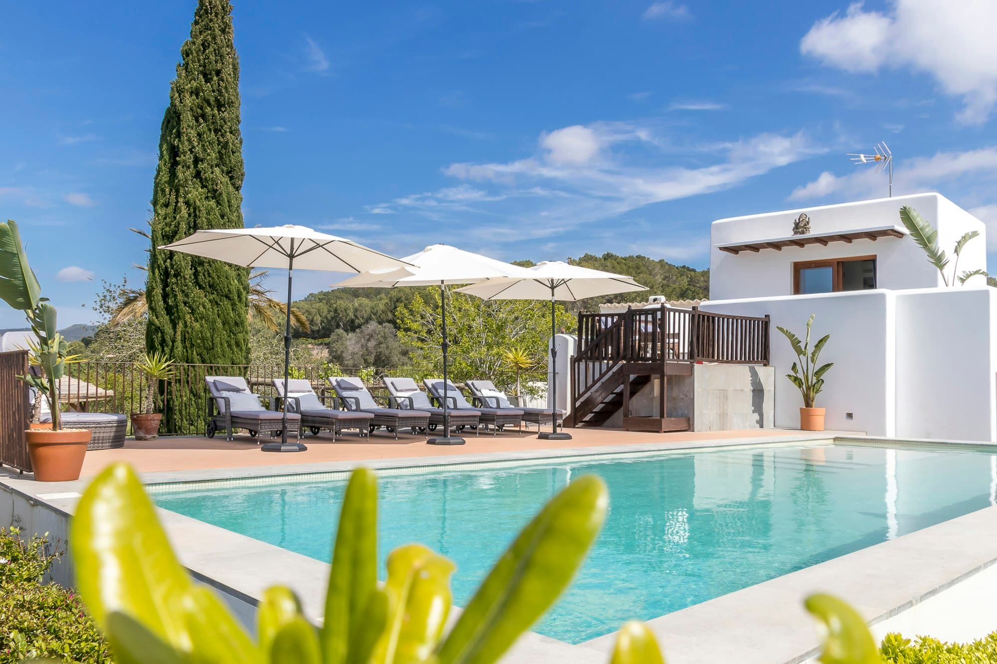 Ode to Balearic Sunsets villa exterior with infinity pool, Santa Eulària des Riu, Spain